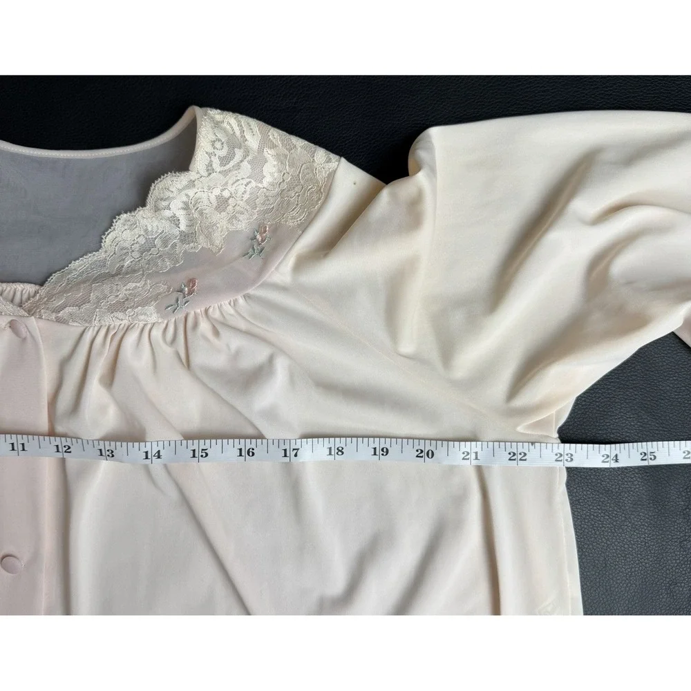 VTG Shadowline Nightgown Small Pastel Pink Peach Lace Robe Long Peignoir 70s 80s